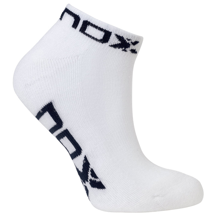 CALCETINES TÉCNICOS NOX PARA MUJER, LARGO AL TOBILLO, BLANCOS CON LOGO AZUL