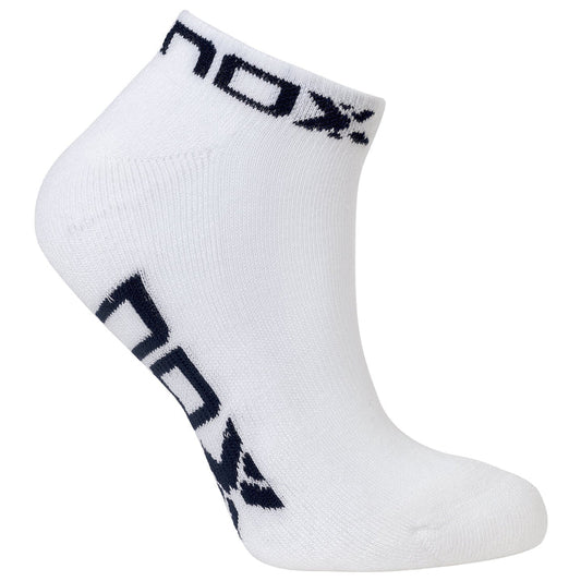 CALCETINES TÉCNICOS NOX PARA MUJER, LARGO AL TOBILLO, BLANCOS CON LOGO AZUL