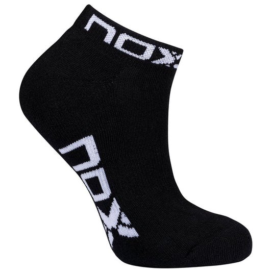 CALCETINES TÉCNICOS NOX PARA MUJER, LARGO AL TOBILLO, NEGROS CON LOGO BLANCO