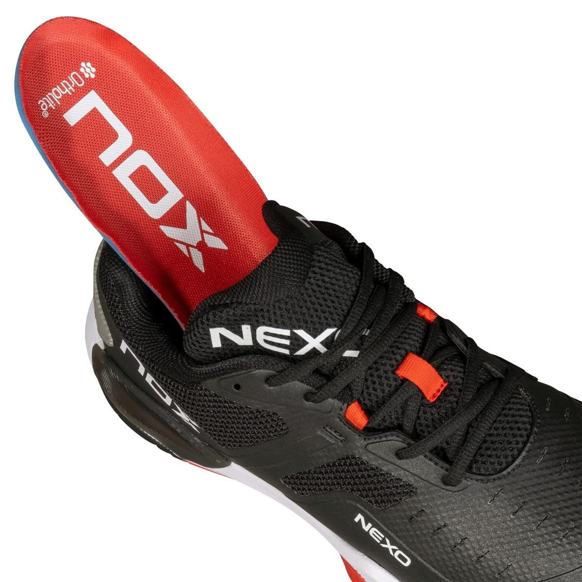 ZAPATOS NOX PICKLEBALL LUX NEXO NEGRO/ROJO LAVA