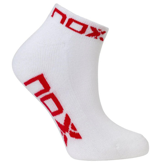 CALCETINES TÉCNICOS NOX PARA MUJER, LARGO AL TOBILLO, BLANCOS CON LOGO ROJO